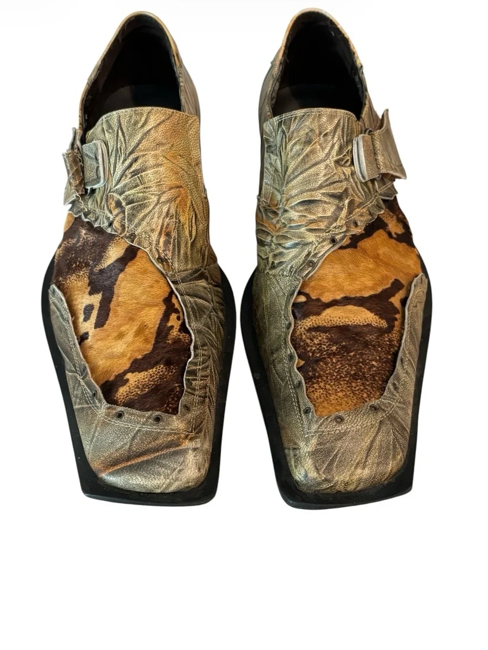 Zota Men's Brown Leather Patterned Dress Shoes